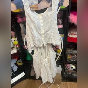 FREE PEOPLE White Button-Up Dress with Lace Details